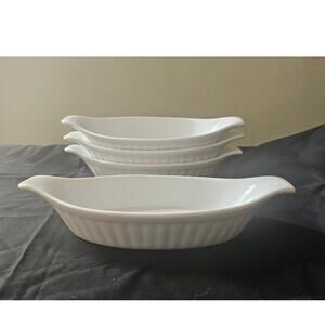 Nesting White Ceramic Oval Personal Mini Baker Dishes Set of 4 Oven Safe